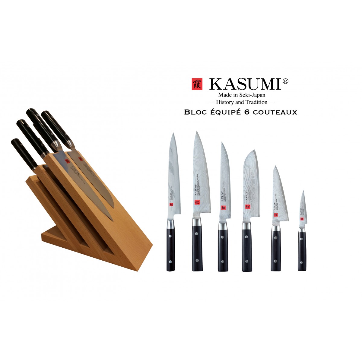 Bloc aimanté tout équipé 6 couteaux - Kasumi Damas